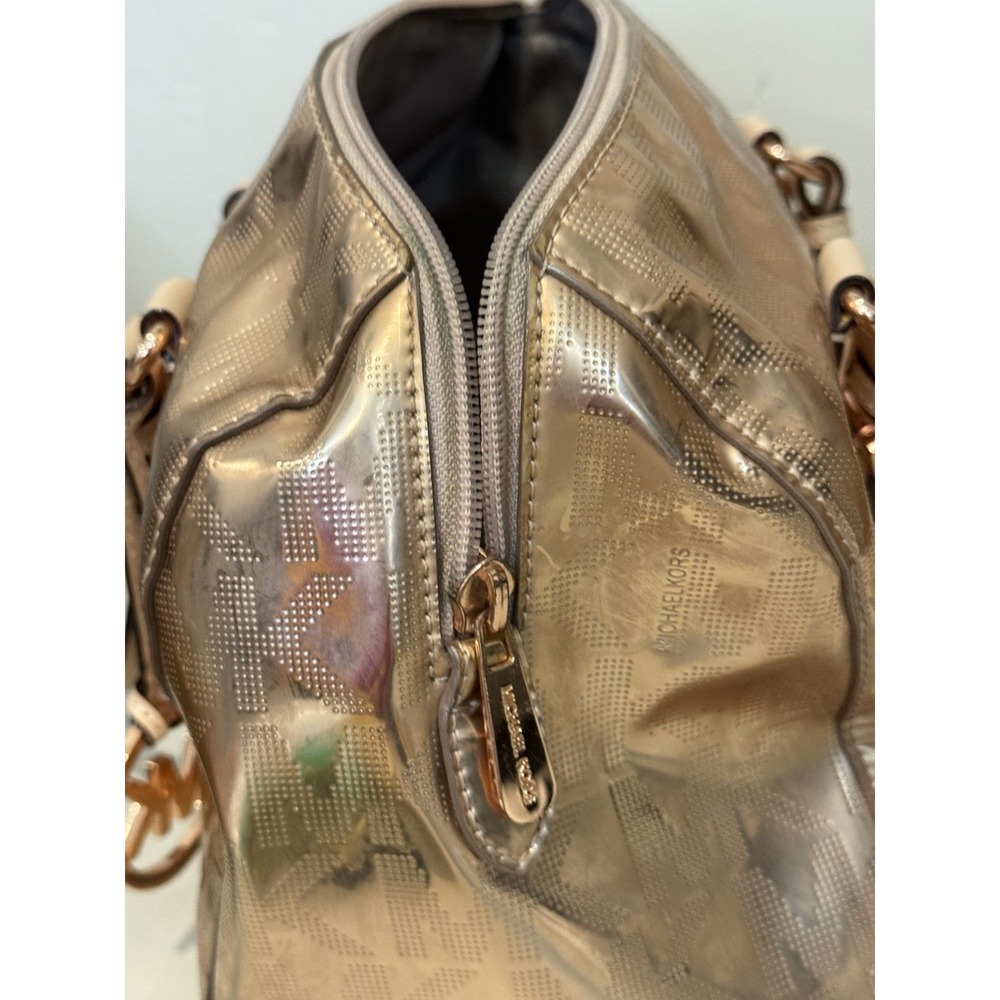 Michael Kors Grayson Satchel Rose Gold Mirror Metallic Logo Monogram Bag Y2K - Picture 8 of 16
